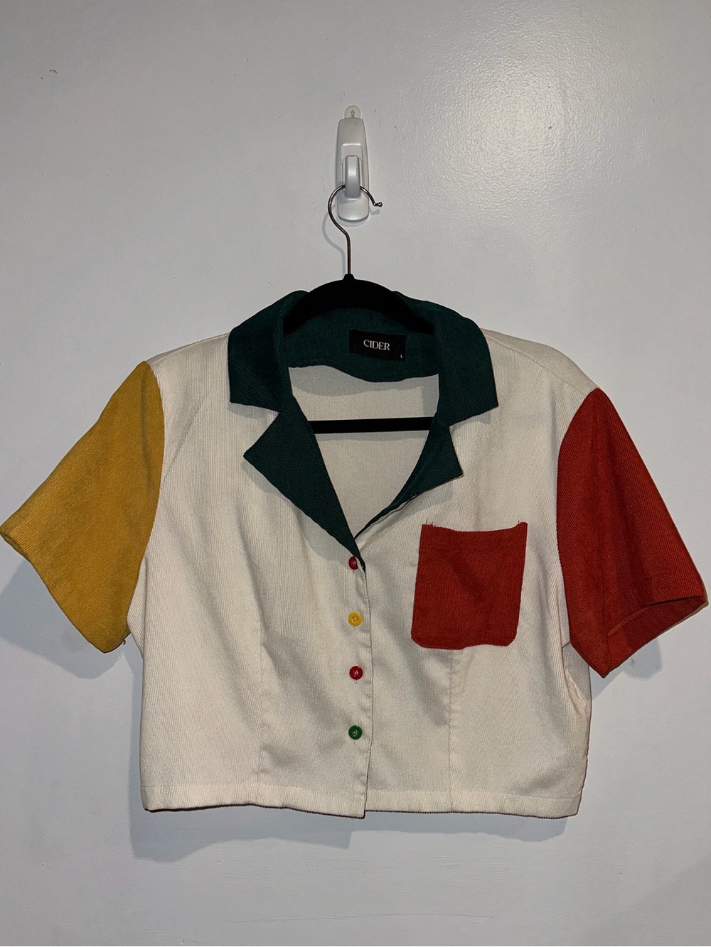 Cider Colorblock Cropped Polo Top Retro Button Front Womens L